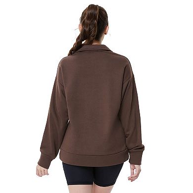 Women's Oversized Half-Zip Fleece Pullover Drop Shoulder