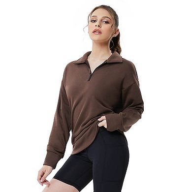 Women's Oversized Half-Zip Fleece Pullover Drop Shoulder