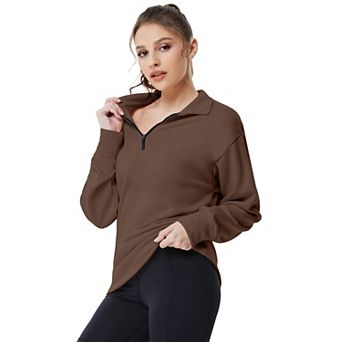 Women's Oversized Half-Zip Fleece Pullover Drop Shoulder
