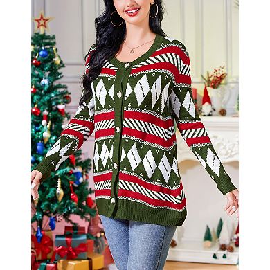 Women's Christmas Cardigan Festive Button-Front Knit Sweater (S-XXL)