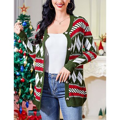Women's Christmas Cardigan Festive Button-Front Knit Sweater (S-XXL)