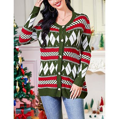 Women's Christmas Cardigan Festive Button-Front Knit Sweater (S-XXL)