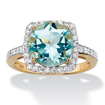 PalmBeach Jewelry 5.86 TCW Genuine Blue Topaz and CZ 14k Gold-plated Silver Halo Cocktail Ring