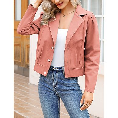 Women's Jackets Cropped Blazer Puff Long Sleeve Casual Notch Lapel Coats