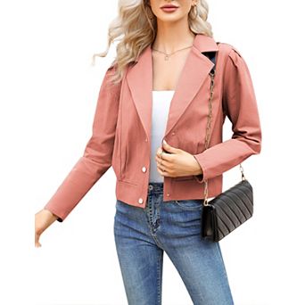 Women's Jackets Cropped Blazer Puff Long Sleeve Casual Notch Lapel Coats