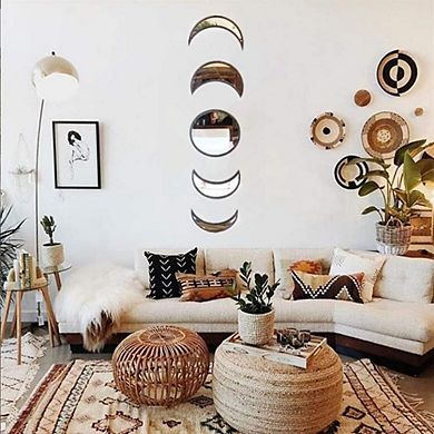 Scandinavian Moon Phase Acrylic Wall Decor Set, Boho Beige (5-Piece)