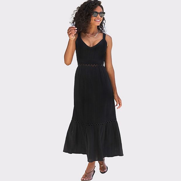crochet insert dress Crochet Insert Button Midi Dress