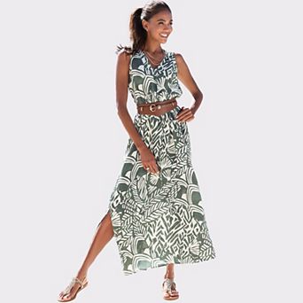 Lascana Women's Flowy V-Neck Maxi Dress