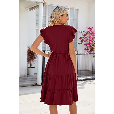 Women's Summer Midi Dresses V-Neck Flutter Sleeve Short Dress