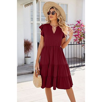 Women's Summer Midi Dresses V-Neck Flutter Sleeve Short Dress