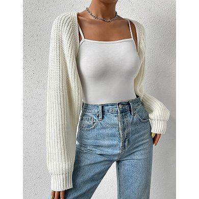 Women's Cropped Knit Cardigan Long Sleeve Open Front Short Sweater Coat
