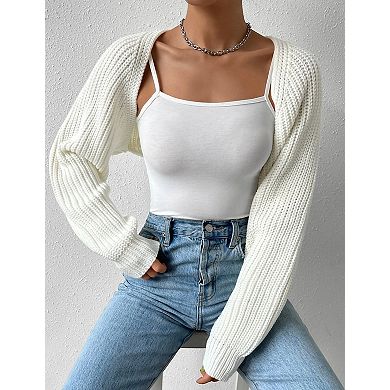 Women's Cropped Knit Cardigan Long Sleeve Open Front Short Sweater Coat
