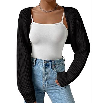Women's Cropped Knit Cardigan Long Sleeve Open Front Short Sweater Coat
