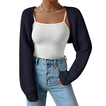 Women's Cropped Knit Cardigan Long Sleeve Open Front Short Sweater Coat