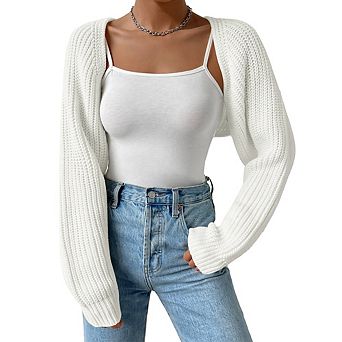 Women's Cropped Knit Cardigan Long Sleeve Open Front Short Sweater Coat