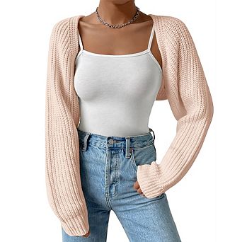 Women's Cropped Knit Cardigan Long Sleeve Open Front Short Sweater Coat