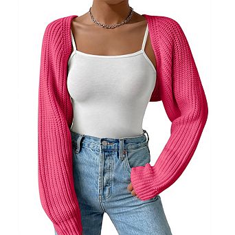 Women's Cropped Knit Cardigan Long Sleeve Open Front Short Sweater Coat
