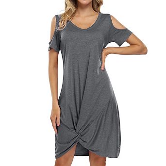 Women's Twist Front T-Shirt Dress V-Neck Short Sleeve Casual Midi Dress