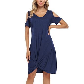 Women's Twist Front T-Shirt Dress V-Neck Short Sleeve Casual Midi Dress
