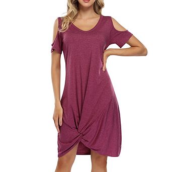 Women's Twist Front T-Shirt Dress V-Neck Short Sleeve Casual Midi Dress