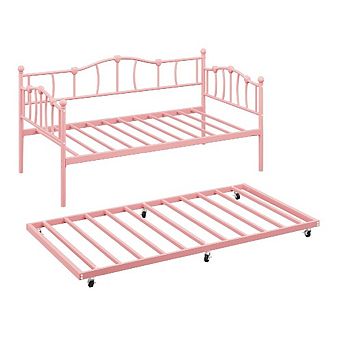 Twin Metal Daybed with Trundle & Steel Slats, Space-Saving Sofa Bed for Small Spaces
