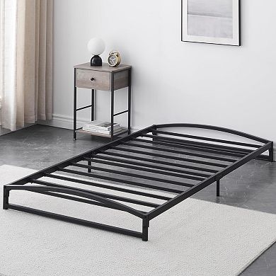 Black 6" Low Profile Metal Platform Bed Frame, Steel Slats, No Box Spring & Easy Assembly