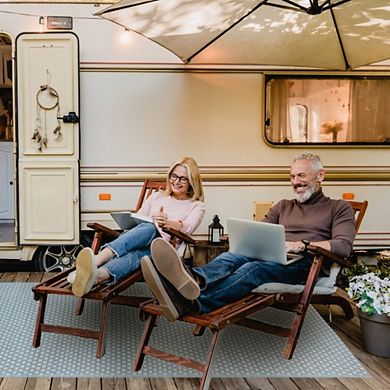 Basket Weave Sand and Aqua Rug