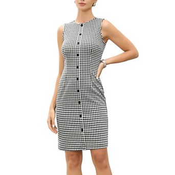 Sleeveless Plaid Dresses for Women's Round Neck Work Office Casual Midi Dress