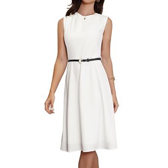 Work Dress for Women Sleeveless Button Decor Belted A Line Business Casual Dresses