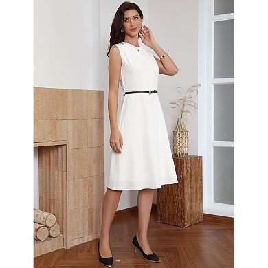 Work Dress for Women Sleeveless Button Decor Belted A Line Business Casual Dresses