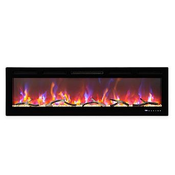 90 in Electric Fireplace Wall Mounted Ultra-Thin 12 Flame Colors Timer Remote Black