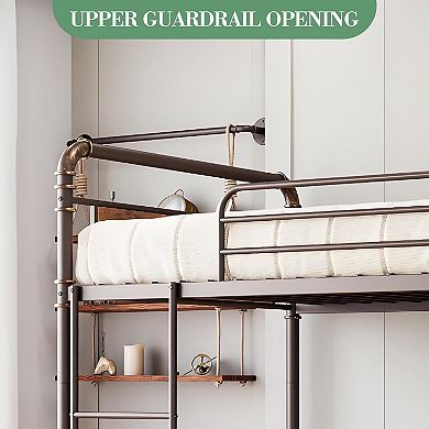 Metal Bunk Bed Frame with Guardrail & Ladder, Converts to 2 Beds, Easy Assembly