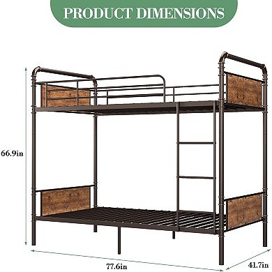 Metal Bunk Bed Frame with Guardrail & Ladder, Converts to 2 Beds, Easy Assembly