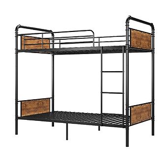 Metal Bunk Bed Frame with Guardrail & Ladder, Converts to 2 Beds, Easy Assembly