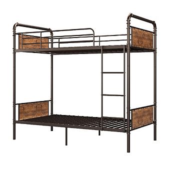 Metal Bunk Bed Frame with Guardrail & Ladder, Converts to 2 Beds, Easy Assembly