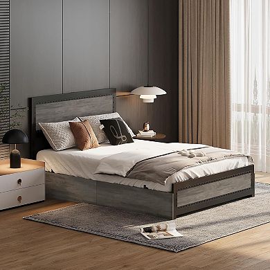 Industrial Bed Frame with Headboard, 4 Drawers & Charging Station, Noise Free & Easy Install
