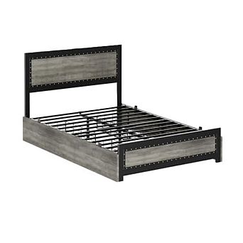 Industrial Bed Frame with Headboard, 4 Drawers & Charging Station, Noise Free & Easy Install