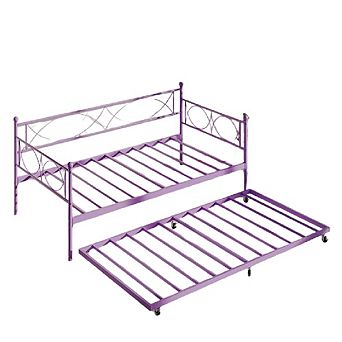 Metal Daybed with Trundle, Bed Frame with Steel Slats for Multi-Room Use
