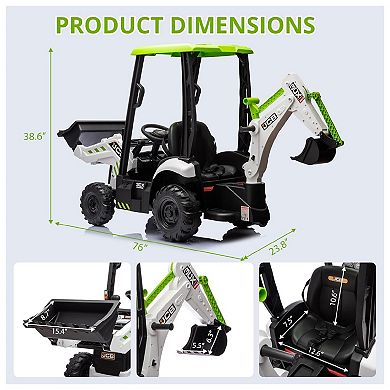 12V Kids Electric Vehicle, 4 in 1 Ride on Excavator & Bulldozer with Remote Control