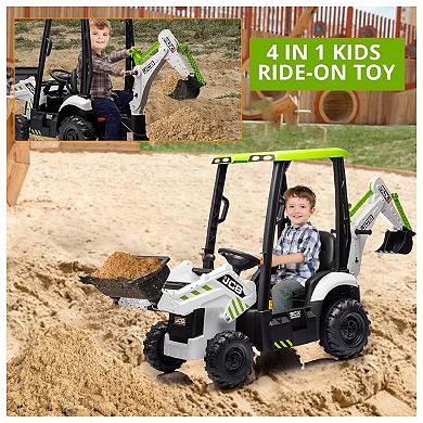 12V Kids Electric Vehicle, 4 in 1 Ride on Excavator & Bulldozer with Remote Control