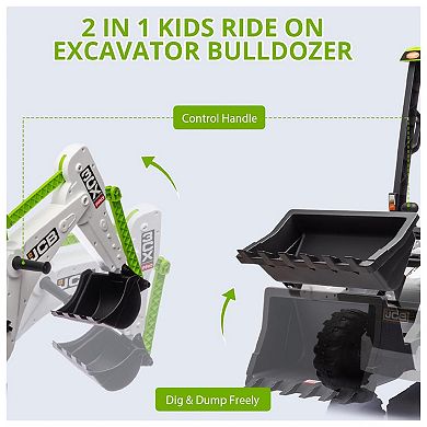12V Kids Electric Vehicle, 4 in 1 Ride on Excavator & Bulldozer with Remote Control