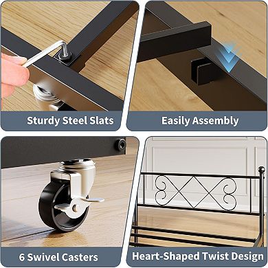 Daybed with Heart Headboard & Trundle, Heavy Duty Metal Sofa Bed for Multi-Room Use
