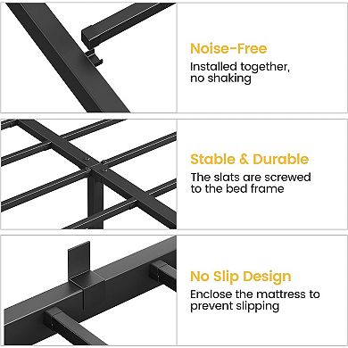Black 14" Low Profile Metal Bed Frame, No Headboard/Box Spring, Noiseless & Easy Assembly