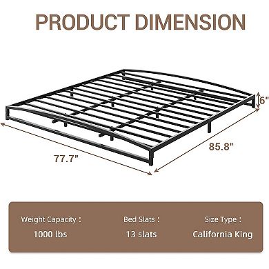 Black 6" Low Profile California King Metal Bed Frame, Noise Free & Easy Assembly