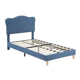 Modern Upholstered Bed Frame with Adjustable Boucle Headboard, Wood Slats & Easy Assembly
