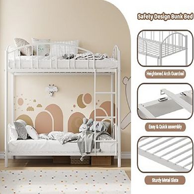 Twin Over Twin Metal Bunk Bed with Stairs & Guardrail, Space-Saving for Kids & Dorm