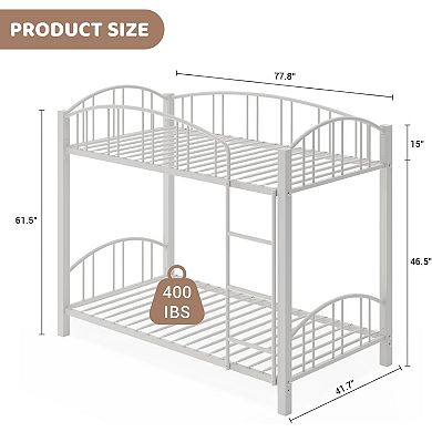 Twin Over Twin Metal Bunk Bed with Stairs & Guardrail, Space-Saving for Kids & Dorm