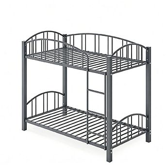 Twin Over Twin Metal Bunk Bed with Stairs & Guardrail, Space-Saving for Kids & Dorm