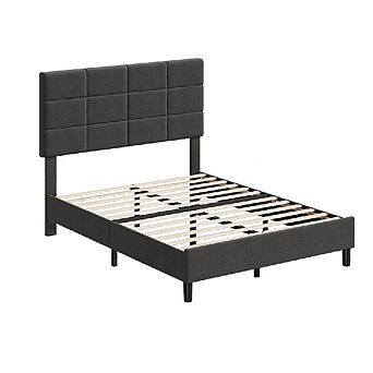 Gray Full Upholstered Bed Frame with Adjustable Headboard, Heavy Duty & Noise Free