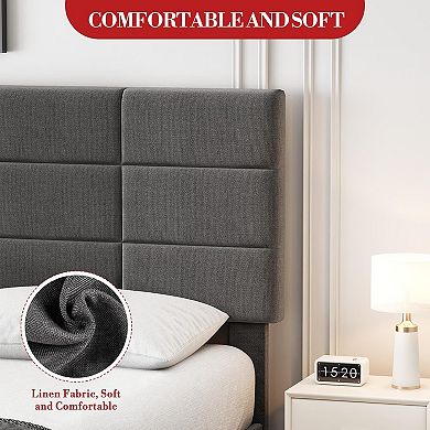 Gray Full Upholstered Bed Frame with Adjustable Headboard, Heavy Duty & Noise Free